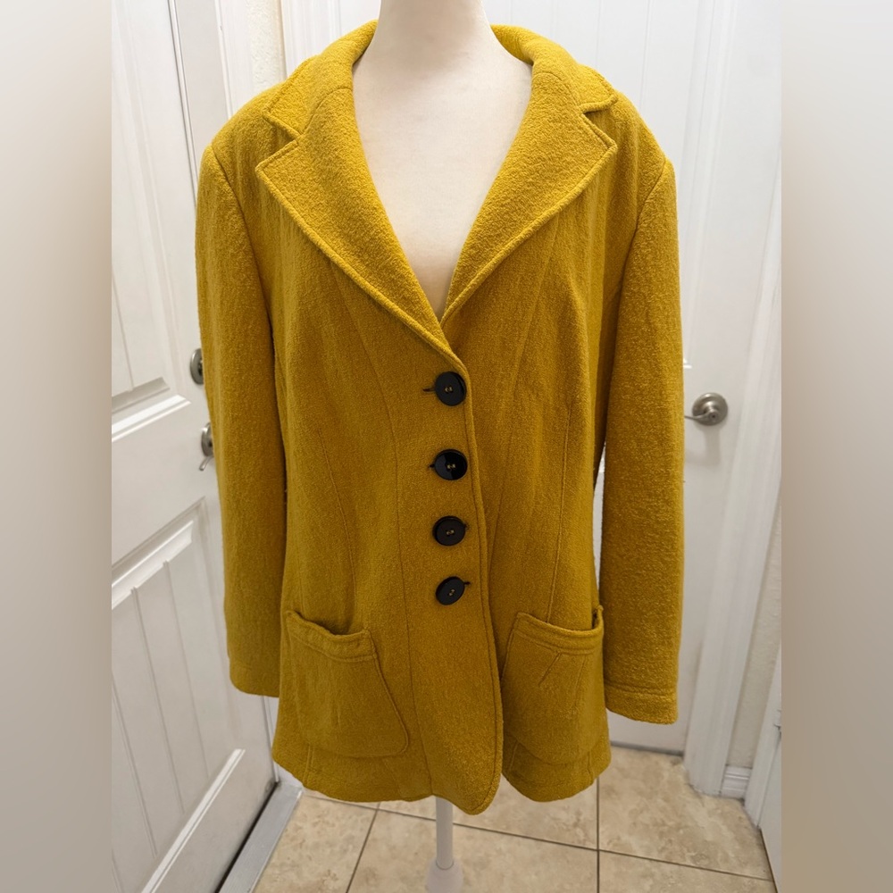 Elena Miro Wool Blend Elegant Mustard Oversized Blazer.